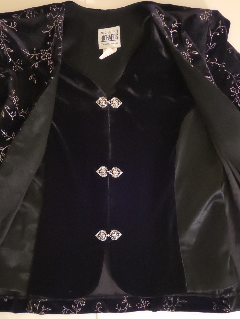 Y2K Vintage R&M Richards Karen Kwong Velvet Gold Floral Jacket Silver Toggle L